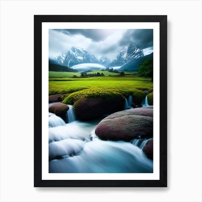 Wasserfall in den Bergen 17 Kunst P gerahmtes Wandbild Poster Leinwanddruck Bild