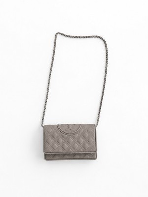 Tory Burch Fleming Soft Convertible Small Bay Grey Quilted Leather Shoulder Bag