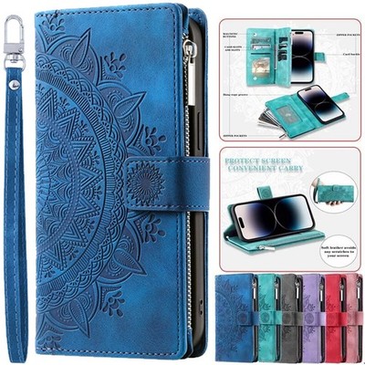 Fr iPhone 16 16e 15 14 13 12 Pro Max XR 8/7 Zip Case Leather Wallet Flip Cover}