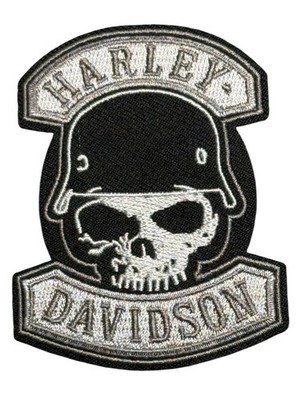 Embroidered Harley Davidson Iron-On Patch, Motorcycle, Biker (Skull Helmet)