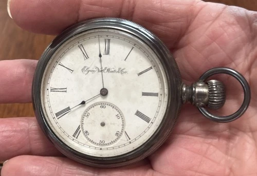Vintage Elgin Natl Watch Co pocket watch For Parts/Repair Scrolling Work On Back