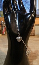 Vintage Sterling Silver Bracelet with 2 Cat Charms