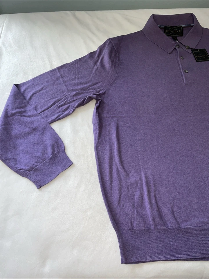 Suéter Jos A Bank Reserve Para Hombre XL Algodón Seda Cuello Tejido Fino Púrpura Foto 4 de 4