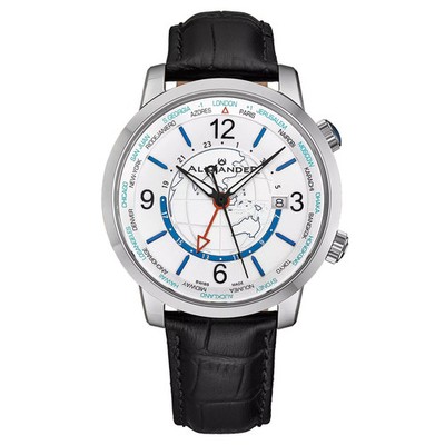 Alexander Men's Journeyman 2 Swiss Made Watch, with GMT, Black Leather
