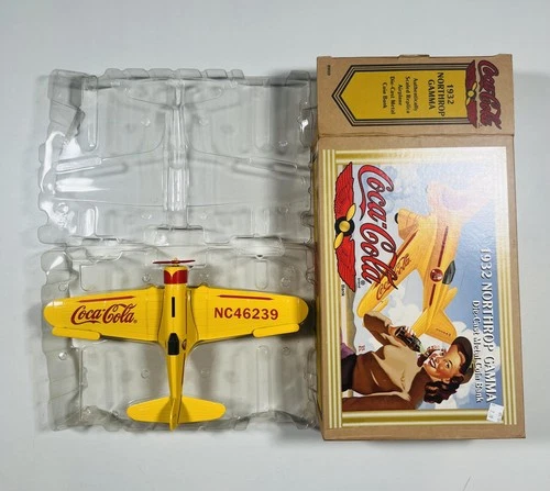Vintage Coca-Cola 1932 Northrop Gamma Die-Cast Metal Coin Bank Airplane Yellow