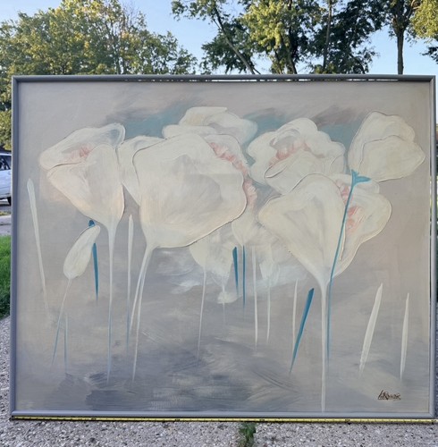 60x50 Large Vintage Lee Reynolds Floral Oil Painting Mid Century Modern Textured