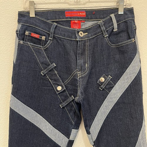 Vintage Le More Damengröße 9 zweifarbig blau Jeans ausgestellt Bondage Schnallen Y2K - Bild 7 von 14