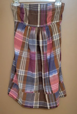 American Eagle Babydoll Plaid Mini Dress Womens 4 Bandeau Strapless Boho Preppy