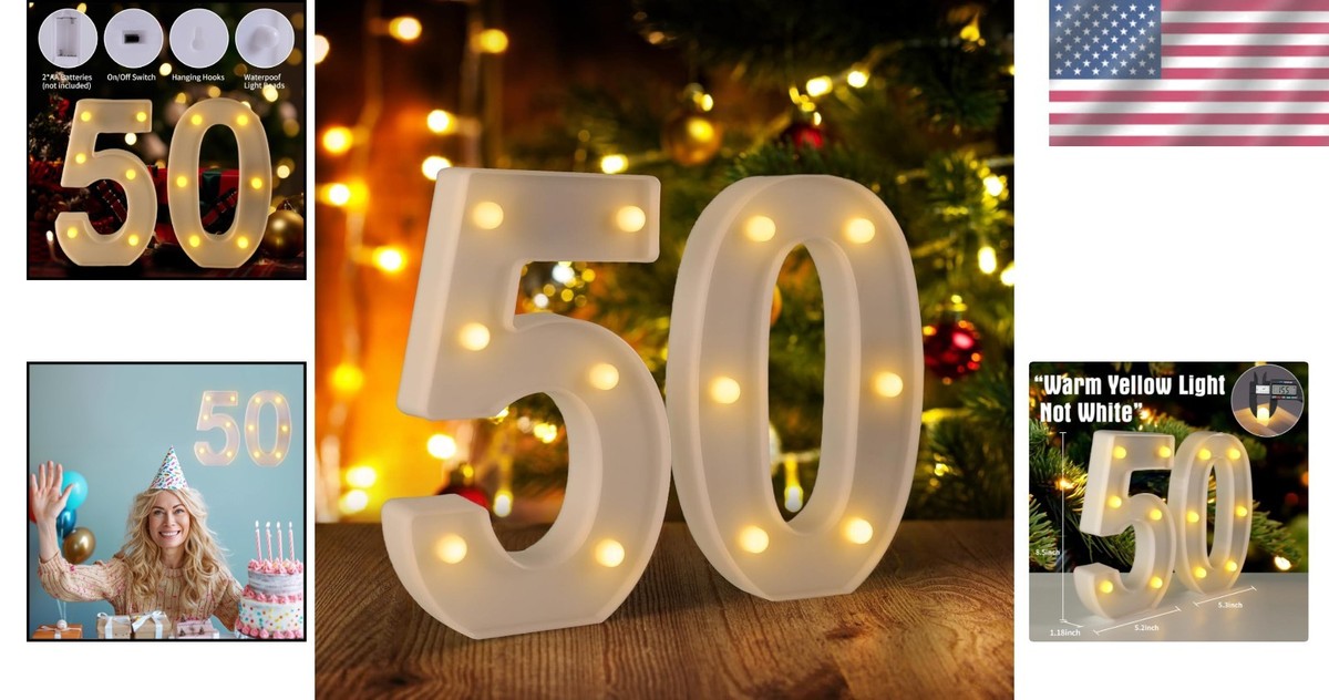 50th Birthday Decorations Woman Man LED Marquee Numbers 50 Sign for Party View 2