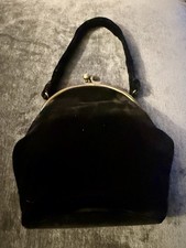 1950s Vintage Black Velvet  Rhinestone Evening Purse