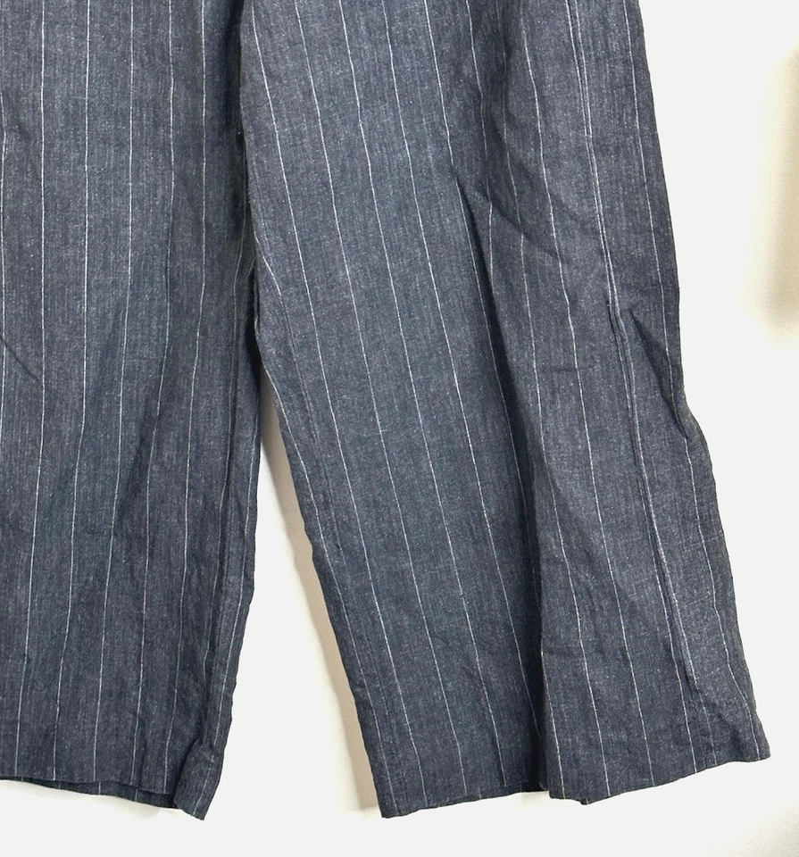 Isda & Co Women Wide Leg Pinstripe Gaucho Linen Pants Sz 8 Gray Office Travel - Image 3 of 4