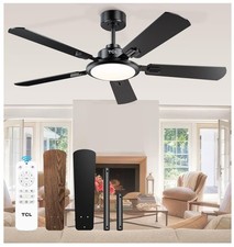 52 Inch Ceiling Fan with Light and Remote Control, Reversible DC Motor Black 