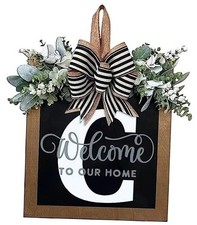 Last Name Year Round Front Door Wreath Front Porch Decoration 26 Letter C