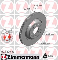 2X Zimmermann Bremsscheibe Coat Z 100.3309.20 FüR Audi A3 VW Golf Leon 8V1 Seat