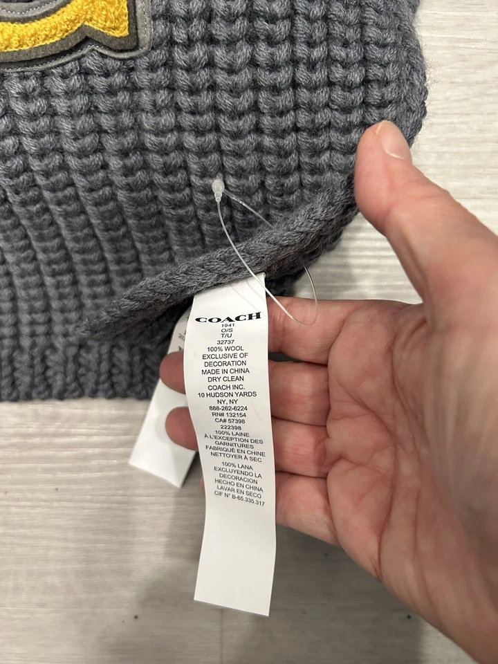 Coach Signature Wool Scarf, Beanie Hat Set Gray And Yellow  Beautiful! NWOT - Image 3 of 3
