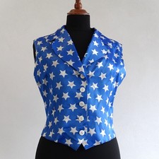 Women's Blue Vest with White Stars America Vest Blue White Carnival Carnival