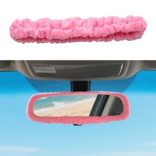 Elastic Plush Auto Rear View Mirror Protector, Universal Soft Car Rearview Pink