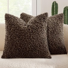 Pack of 2 Throw Pillow Covers 24x24 Inch Neutral Chocolate Faux Fur Decorativ...