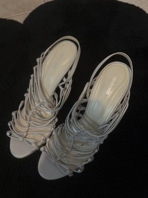 GORGEOUS, NEW, RARE $1,130 ROBERTO CAVALLI SOFT GRAY LEATHER STRAPPY HEELS