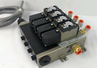 New SMC Manifold Block With 4 VFR2100-3FZ Solenoid Valves VVFR2-08-DUX0122