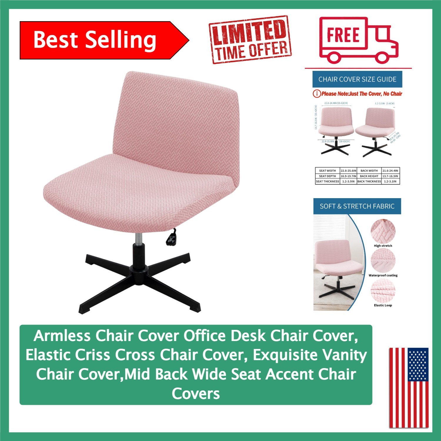 Cover - Flexible Pink Slipcover For Mid Back Chairs
