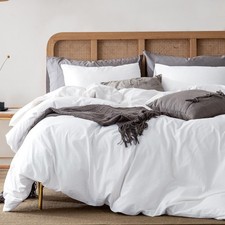 Duvet Cover Full Size, 100 Washed Cotton Linen Feel Super Soft Comfortable, 3-P