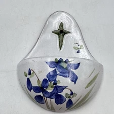 Holy Water Wall Hanging Small Terracotta Handmade Christian Blue & White Iris