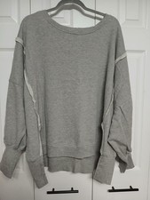 We The Free Camden Women's Gray Knit Oversized Pullover Sweater Balloon Sleeve