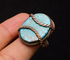 Turquoise Gemstone Copper Wire Wrapped Handmade Jewelry Ring Size 8