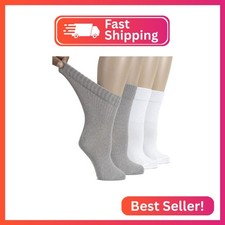 Hugh Ugoli Women's Cotton Diabetic Crew Socks, Wide, Thin, Loose Fit and Stretch