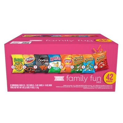 Mega Size Variety Pack of 42 Count Mixed Snack Chips for Family Fun