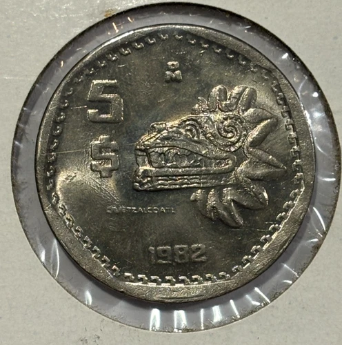 1982 Mexico 5 Pesos Quetzalcoatl Coin