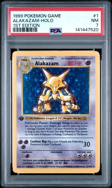 Pokemon Alakazam Base Set 1st Edition Holo #1 PSA 7