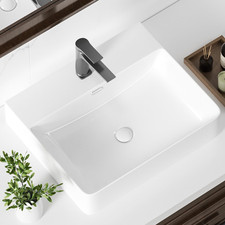 Kingwong 20 Inch Ceramic Vessel Sink White Rectangular Bathroom Sink Above