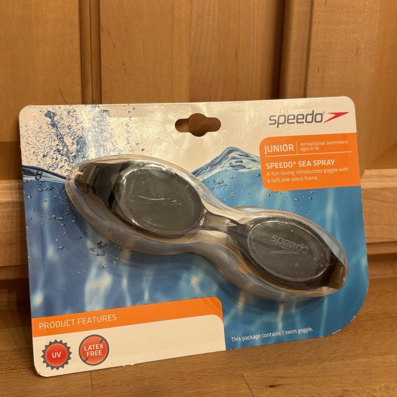 New Speedo Kids' Grey Swimming Goggles Ages 6-14 Easy Adjust Bungee Strap Soft