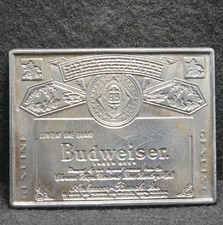 WJ03122 VINTAGE 1970s BUDWEISER GENUINE LAGER BEER ADVERTISEMENT BELT BUCKLE