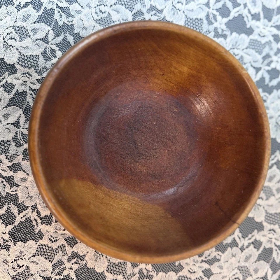 Vintage Rustic Wooden Hand Carved Turned From 1 Piece Of Wood Antique Bowl - Image 3 of 4