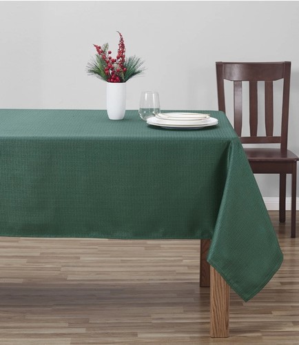 60”X102” Rectangle Green Fabric Tablecloth Easy Clean Polyester Holiday ...