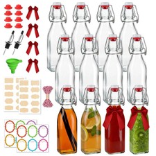 12 Pack 8oz Square Swing Top Glass Bottles Flip Top Bottles with Stoppers f...