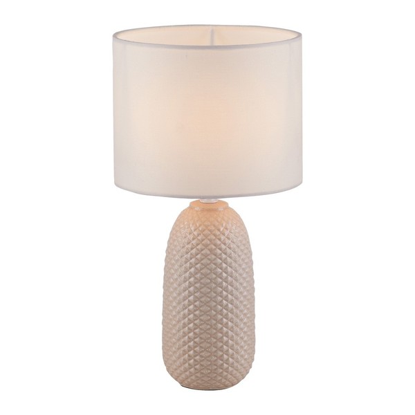 Tischleuchte Stoffschirm Sand Weiß E14 H=38Cm Schnurschalter Tischlampe Klein-image