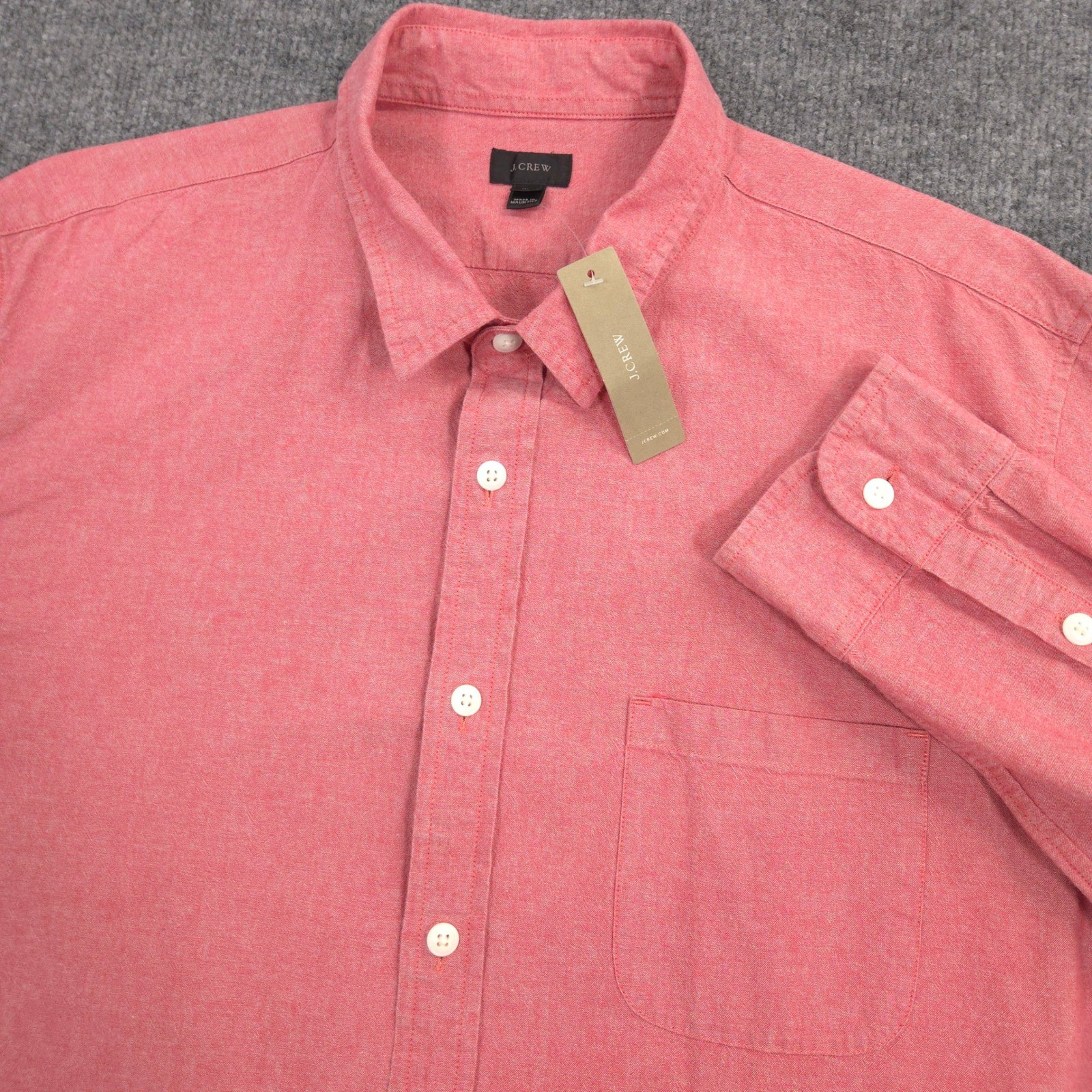 J Crew Chambray Shirt Mens XL Rose Red Front Pocket Long Sleeve Button Up NEW