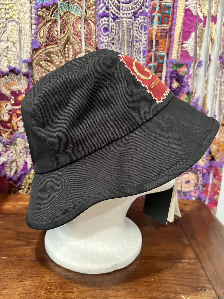 Authentic Gucci Logo Patch La Saison Cotton Bucket Hat Black size M 58 Cm NWT