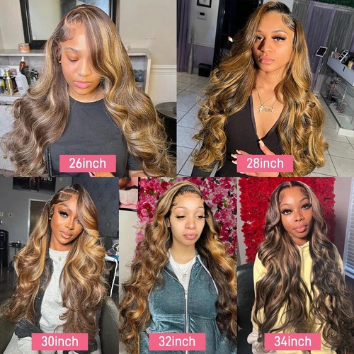 Parrucche 4/27 Highlight colorate bionde 13x6 HD onde corpo capelli umani HD trasparenti - Foto 10 di 11