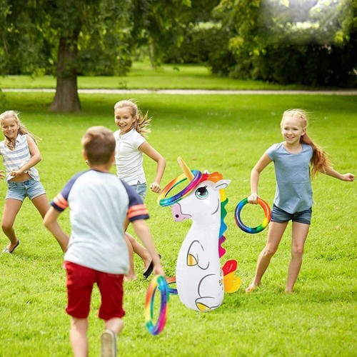 Kids Inflatable UNICORN Ring toss game Pool & Yard Toy Party, Beach toy 5 Piece - Picture 8 of 11