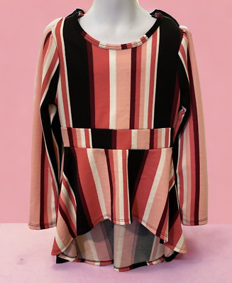 One Step Up Girls High Low Tunic Size S 7/8 Pink Striped Long Sleeve