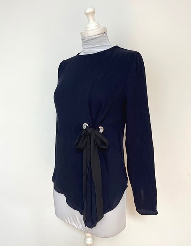 Blusa Top ZARA OJALES Azul Oscuro DETALLE LAZO Camisa Asimétrica XS NUEVA CON ETIQUETAS 0594/173 - Imagen 3 de 20