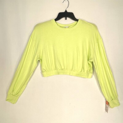 Colsie Lounge Top Womens Large Cropped Elastic Hem Stretch Yellow