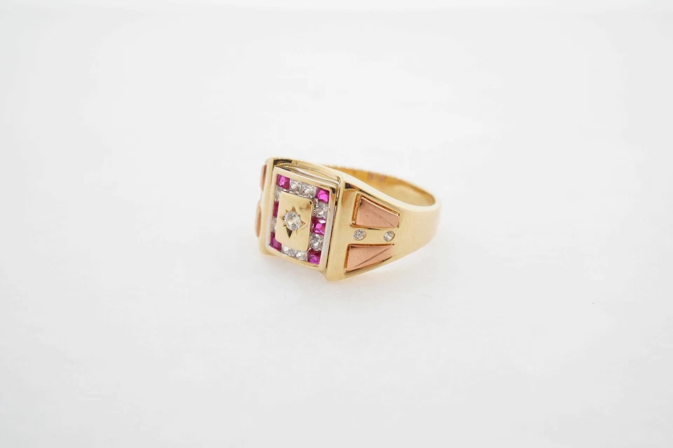  Anillo de oro multicolor de 14 k circonita cúbica rojo blanco para hombre joyería meñique 10 g 11  Foto 3 de 4