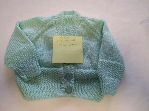 Hand knit Baby Girls Mint Cardigan - 0 - 3 months New