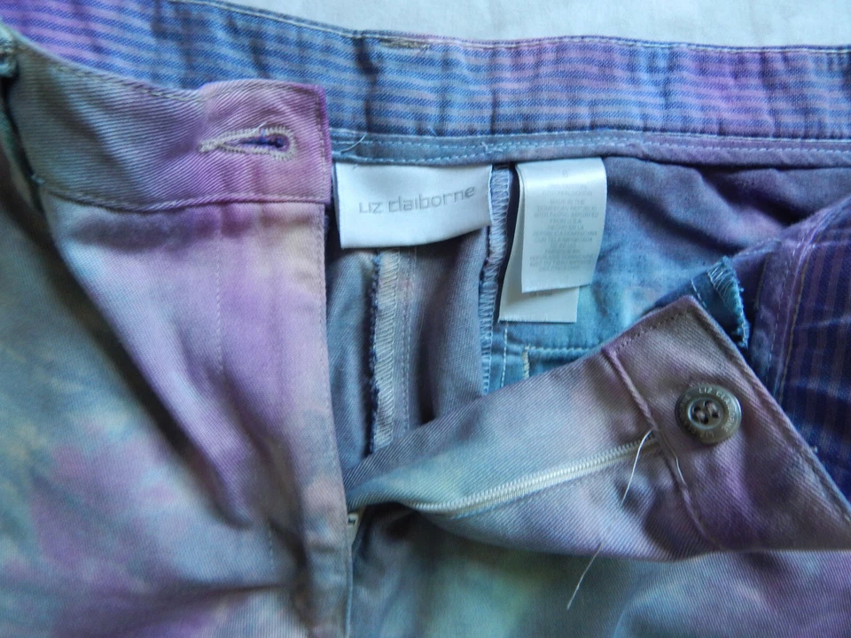 Pantalones Cortos Tie Dye Rayas Negro Púrpura Azul - 8 Damas 28W x 18L Hechos a Mano Medianos Foto 4 de 4